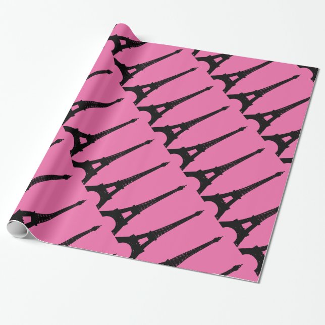 Fuchsia and Black Paris Wrapping Paper (Unrolled)