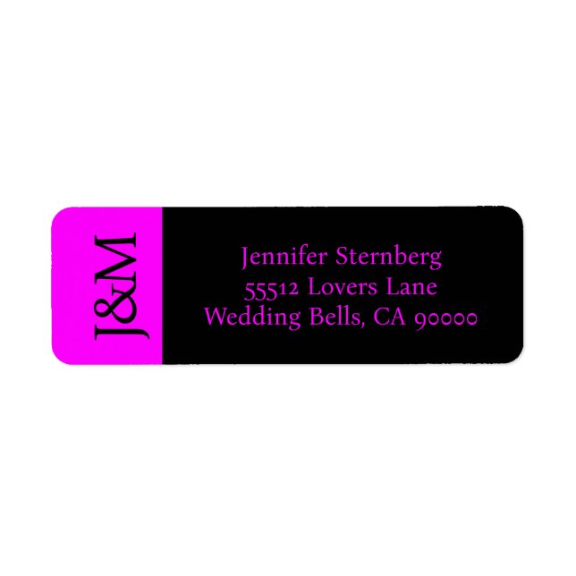 Fuchsia and Black Wedding Return Address Label (Front)