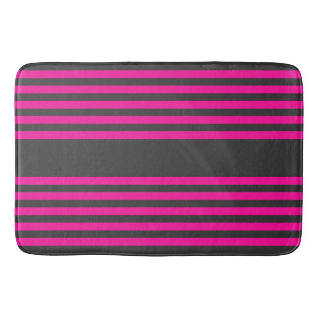 Fuchsia and charcoal five stripes pattern bath mat (Front)