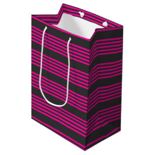Fuchsia and charcoal five stripes pattern medium gift bag