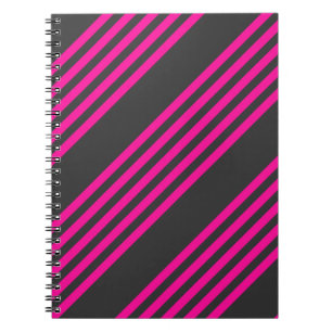 Fuchsia and charcoal five stripes pattern notebook