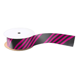 Fuchsia and charcoal five stripes pattern satin ribbon