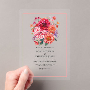 Fuchsia and Coral Bright Floral Wedding Acrylic Invitations
