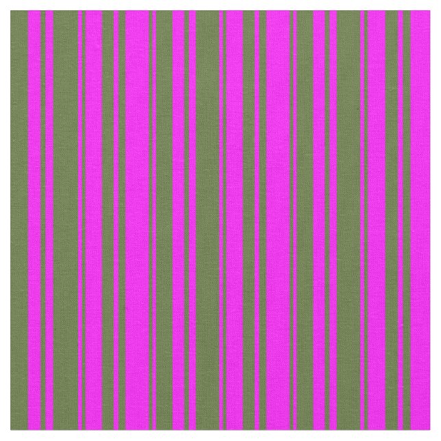 Fuchsia and Dark Olive Green Coloured Stripes Fabric (Close Up)