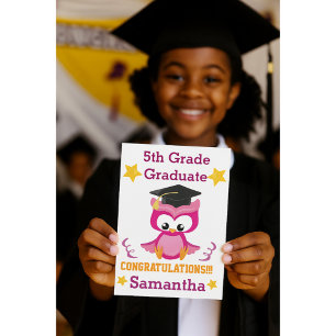 Fuchsia and Gold 5th grade graduate Card