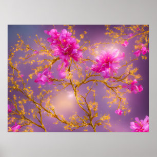 Fuchsia and Gold Florals Poster