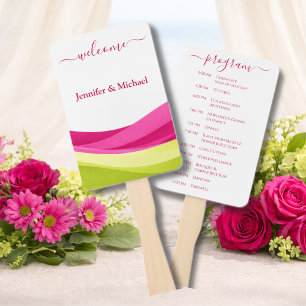 Fuchsia and Lime Green Wedding Fan Program