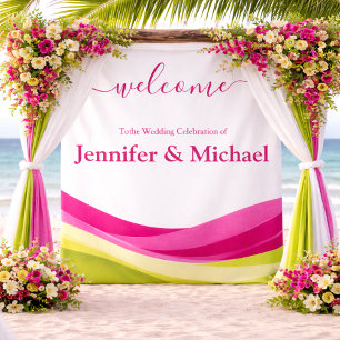 Fuchsia and Lime Green Wedding Sign Tapestry