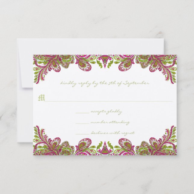 Fuchsia and Lime Paisley Wedding Invitation (Front)