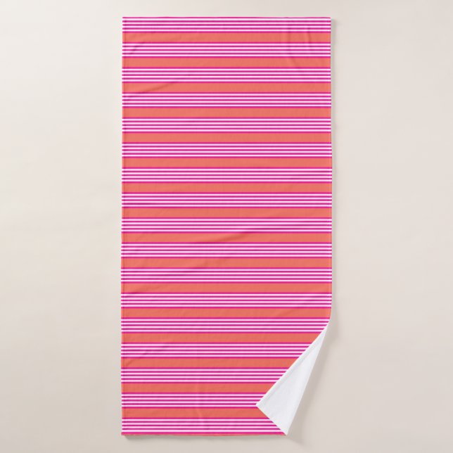 Fuchsia and living coral five stripes pattern bath towel (Bath Towel)