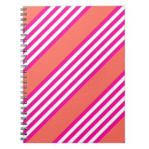 Fuchsia and living coral five stripes pattern notebook