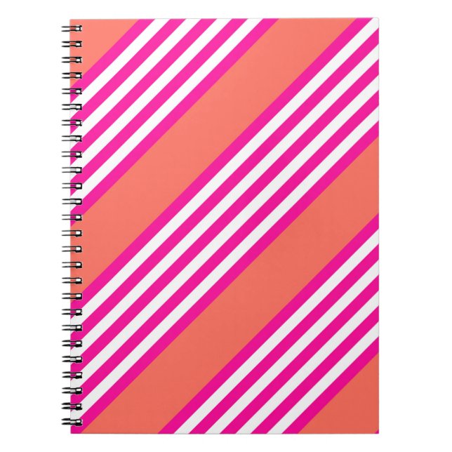 Fuchsia and living coral five stripes pattern notebook (Front)