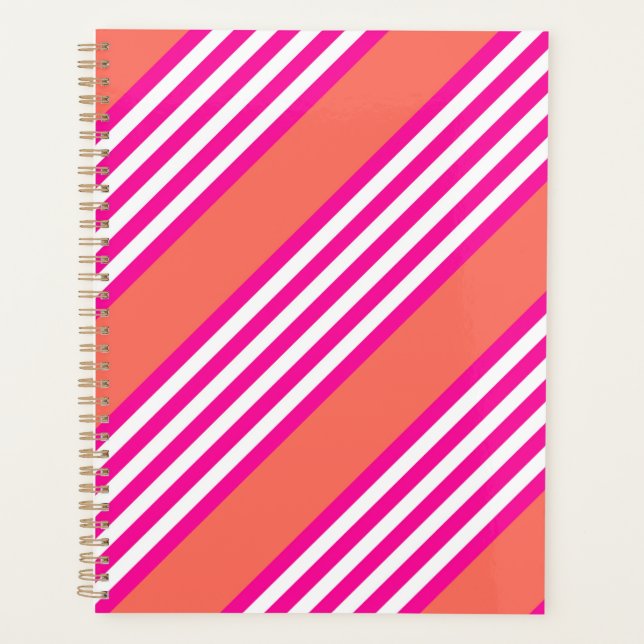 Fuchsia and living coral five stripes pattern planner (Front)