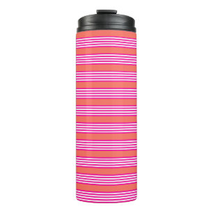 Fuchsia and living coral five stripes pattern thermal tumbler