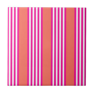 Fuchsia and living coral five stripes pattern tile