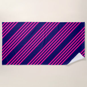 Fuchsia and navy blue five stripes pattern beach towel