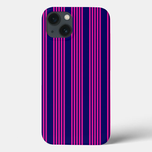 Fuchsia and navy blue five stripes pattern Case-Mate iPhone case (Back)