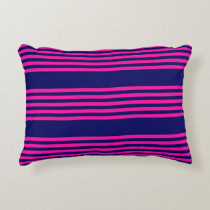Fuchsia and navy blue five stripes pattern decorative cushion