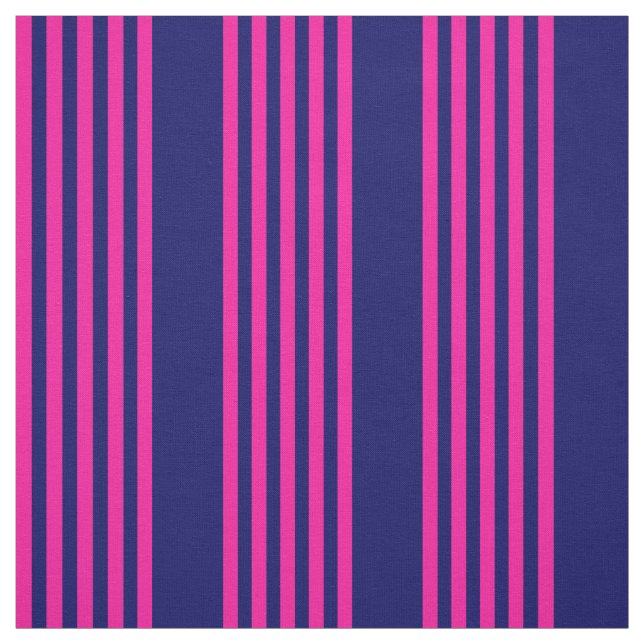 Fuchsia and navy blue five stripes pattern fabric (Swatch)