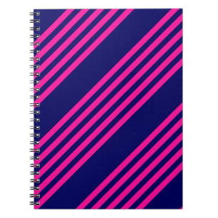 Fuchsia and navy blue five stripes pattern notebook