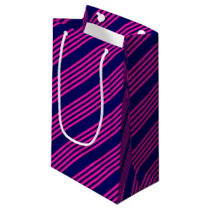 Fuchsia and navy blue five stripes pattern small gift bag