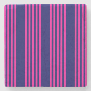 Fuchsia and navy blue five stripes pattern stone coaster