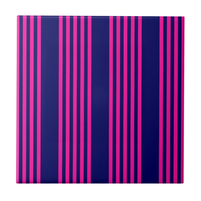 Fuchsia and navy blue five stripes pattern tile (Front)