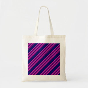 Fuchsia and navy blue five stripes pattern tote bag