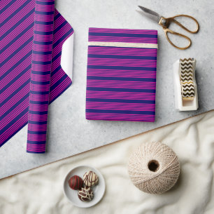 Fuchsia and navy blue five stripes pattern wrapping paper