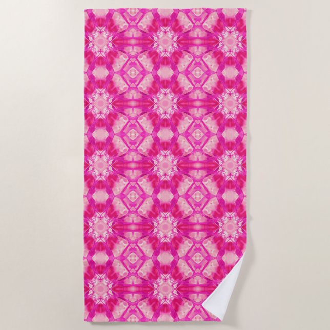Fuchsia and Pastel Pink Tie Dye Pattern  Beach Towel (Front)