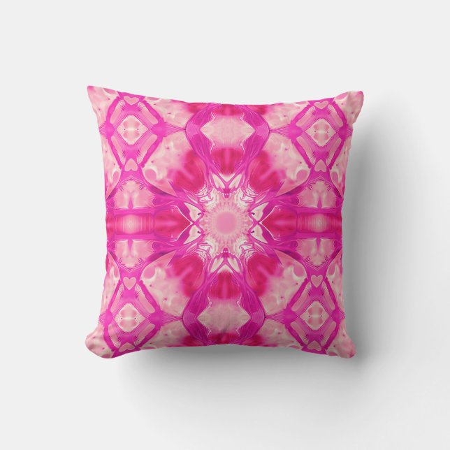 Fuchsia and Pastel Pink Tie Dye Pattern Cushion (Front)