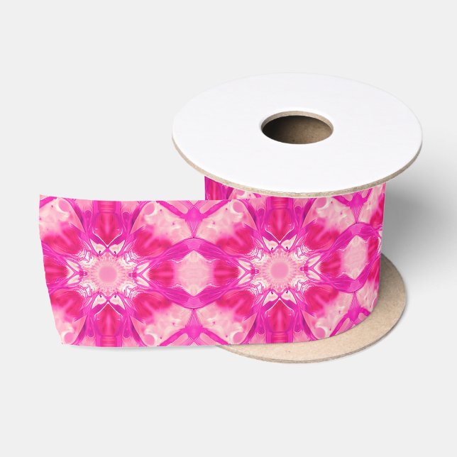 Fuchsia and Pastel Pink Tie Dye Pattern Satin Ribbon (Spool)