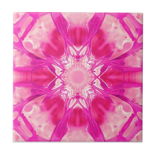 Fuchsia and Pastel Pink Tie Dye Pattern  Tile (Front)