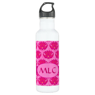 Fuchsia and Pink Art Nouveau Damask Monogram 710 Ml Water Bottle