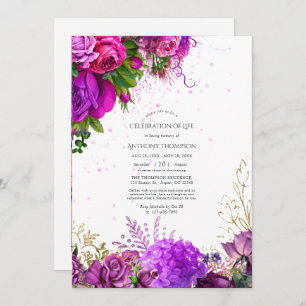 Fuchsia and Purple Floral Celebration of Life Invi Invitation
