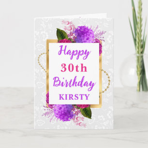 Fuchsia and Purple Shabby Flowers Birthday Card