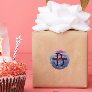 Fuchsia and Soft Pink Brushstroke Monogram Classic Round Sticker