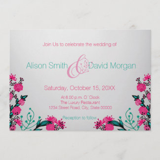 Fuchsia and Turquoise Wedding invitation