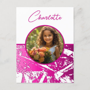 Fuchsia and White Custom Photo with Name Postcard