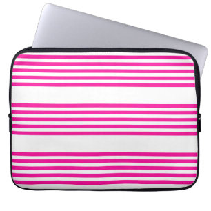 Fuchsia and white five stripes pattern laptop sleeve