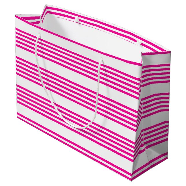 Fuchsia and white five stripes pattern large gift bag (Back Angled)