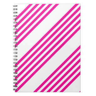 Fuchsia and white five stripes pattern notebook