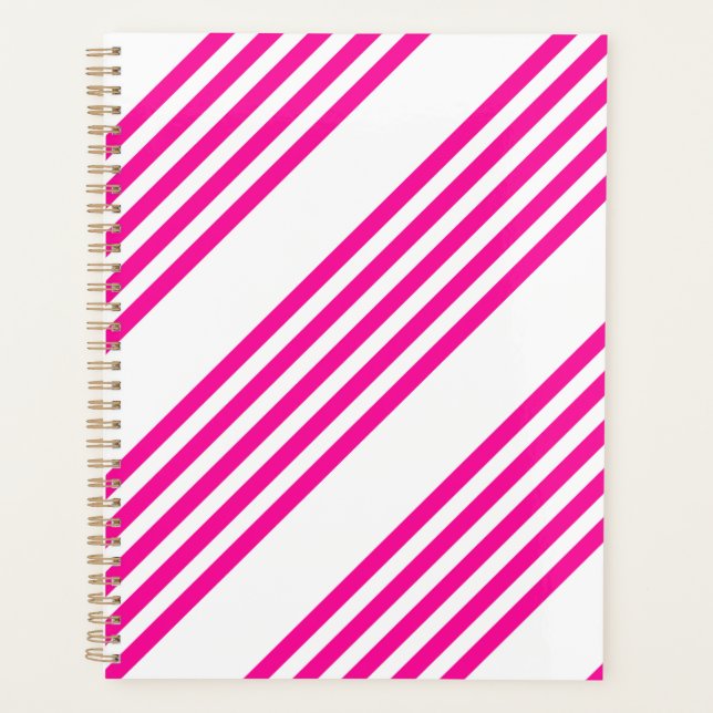 Fuchsia and white five stripes pattern planner (Front)