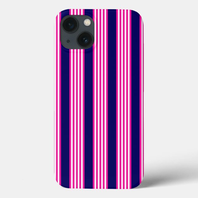 Fuchsia and white five stripes pattern with blue Case-Mate iPhone case (Back)