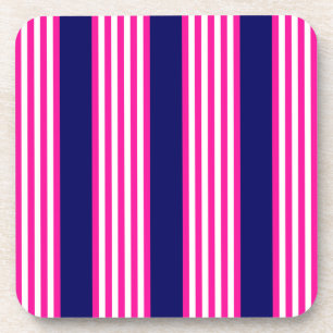 Fuchsia and white five stripes pattern with blue coaster