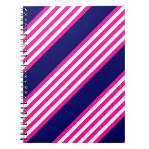 Fuchsia and white five stripes pattern with blue notebook
