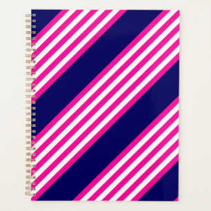 Fuchsia and white five stripes pattern with blue planner