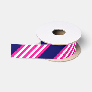 Fuchsia and white five stripes pattern with blue satin ribbon