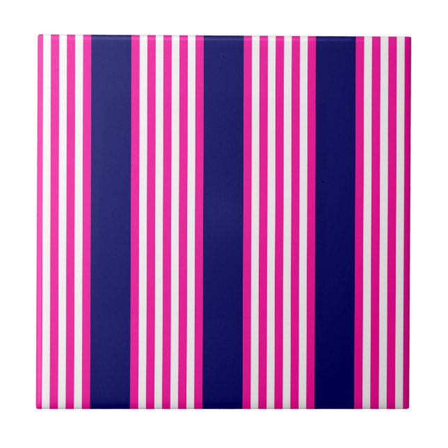 Fuchsia and white five stripes pattern with blue tile (Front)