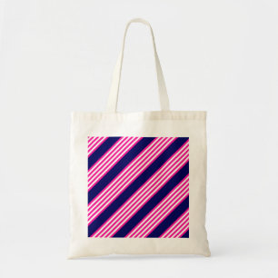 Fuchsia and white five stripes pattern with blue tote bag